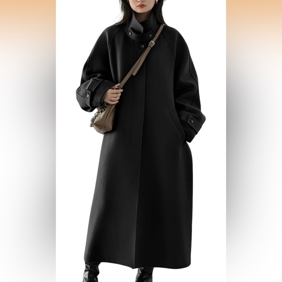 Chouyatou Jackets & Blazers - Chouyatou Winter Hidden Single Breasted Wool Coat Raglan Sleeve  Wool Small